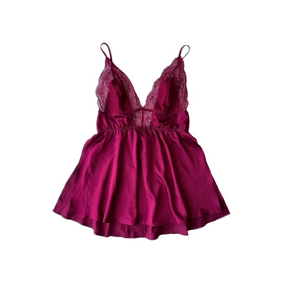 Victoria's Secret Other - VICTORIA'S SECRET LACE SILK SATIN BABYDOLL CAMI TOP LINGERIE WOMENS S MAROON